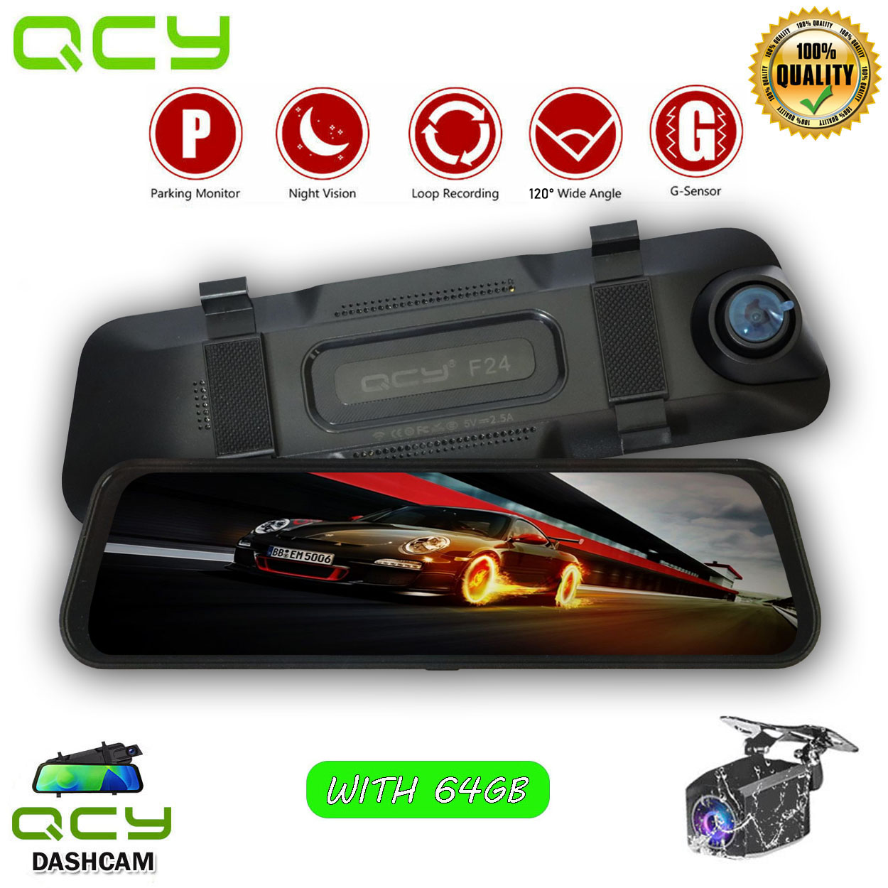 𝐎𝐑𝐈𝐆𝐈𝐍𝐀𝐋 QCY F24 4K Ultra HD BSD 9.66" Touch Screen 4k+1080P(Ultra HD