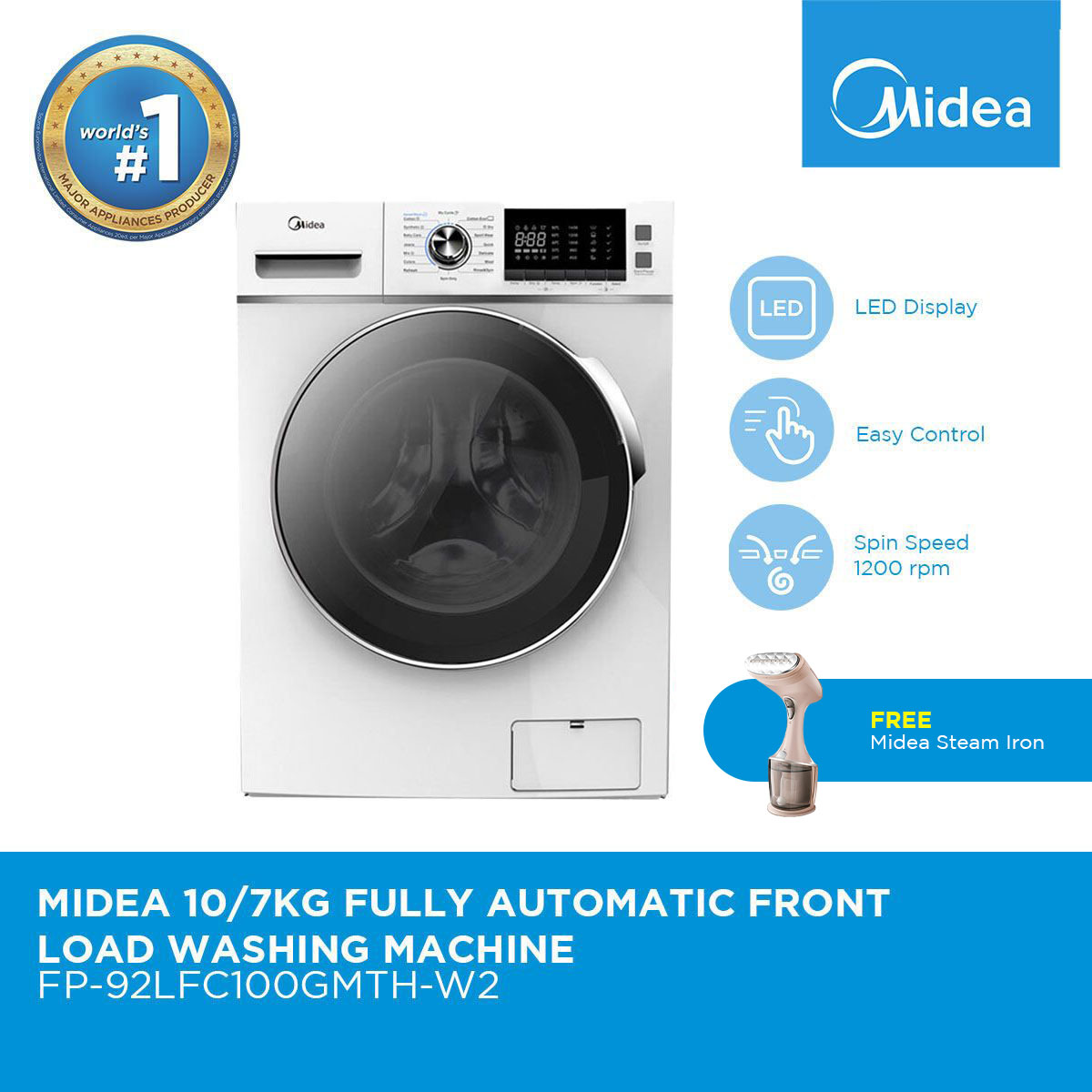 Midea 10/7Kg Fully Automatic Front Load Combo Washing Machine FP