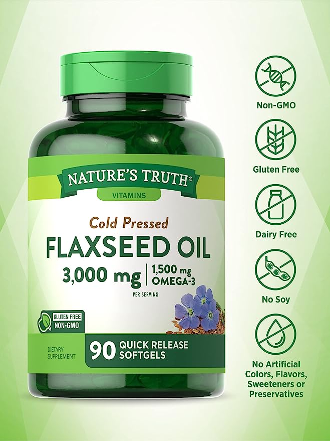 Nature's Truth Cold Pressed Flaxseed Oil Good for The Heart 3000mg 90