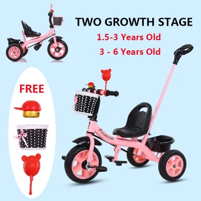 COD Ready Stock 1-6 Years Old Baby Trolley Bike 3 Wheels With Free Gift