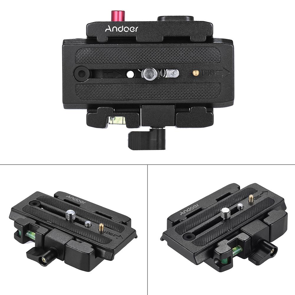 Andoer Video Camera Tripod Quick Release Clamp Adapter with Quick Release Plate Compatible for Manfrotto 501 500AH 701HDV 503HDV Q5 Head