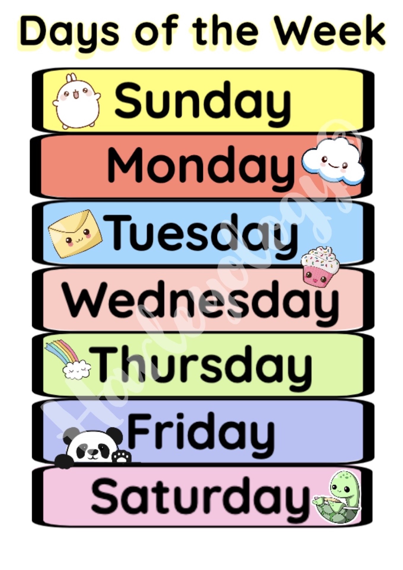 Days Of The Week Laminated Wall Chart Flash Cards Educational Chart A4 Size Bond Paper For Kids Toddlers Lazada Ph