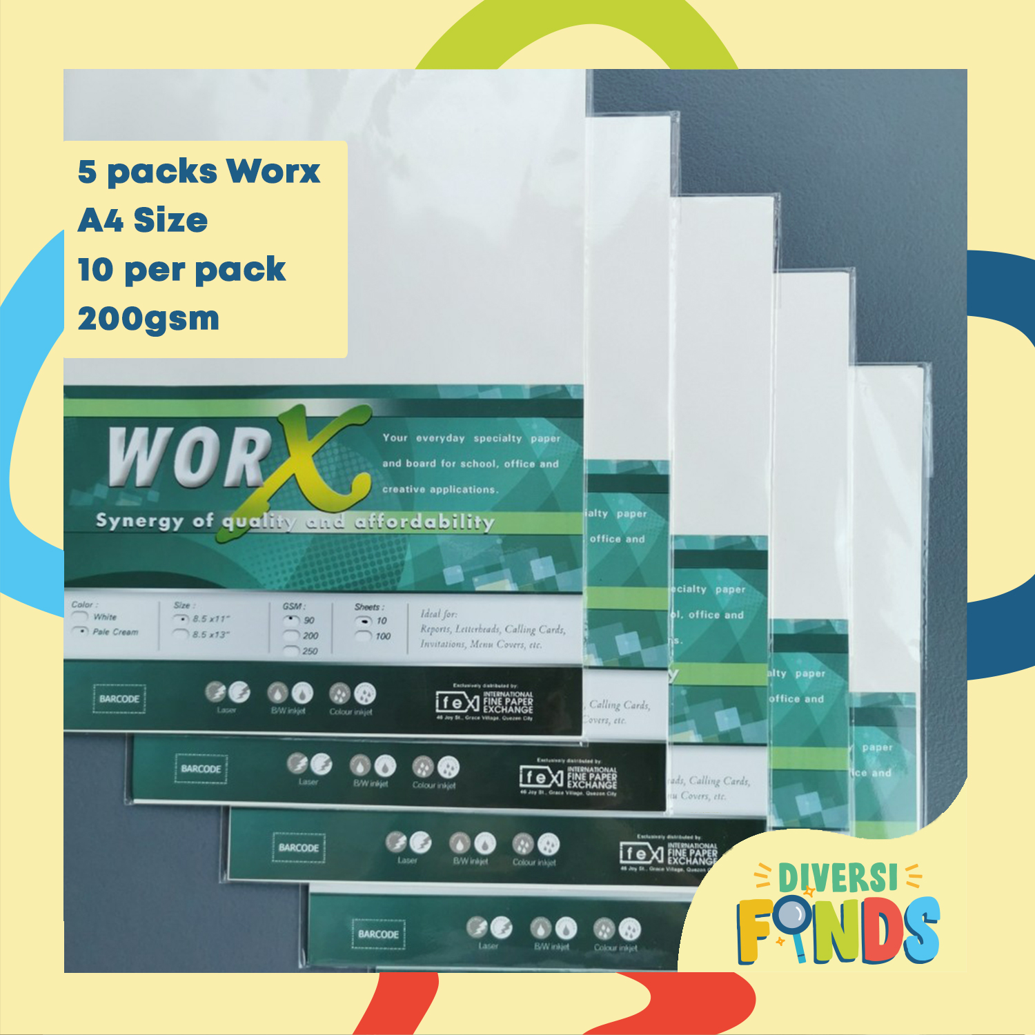 5 PACKS Worx Specialty / Board Certificate Paper 200gsm A4 Size White10 ...