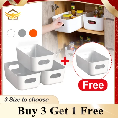 【Buy 3 Get 1 Free】Desktop Storage Box Plastic Storage Basket Student Snack Storage Box Cosmetic Storage Box Multi-function Container Household Room Accessories Kitchen Sorting Box Makeup Box
