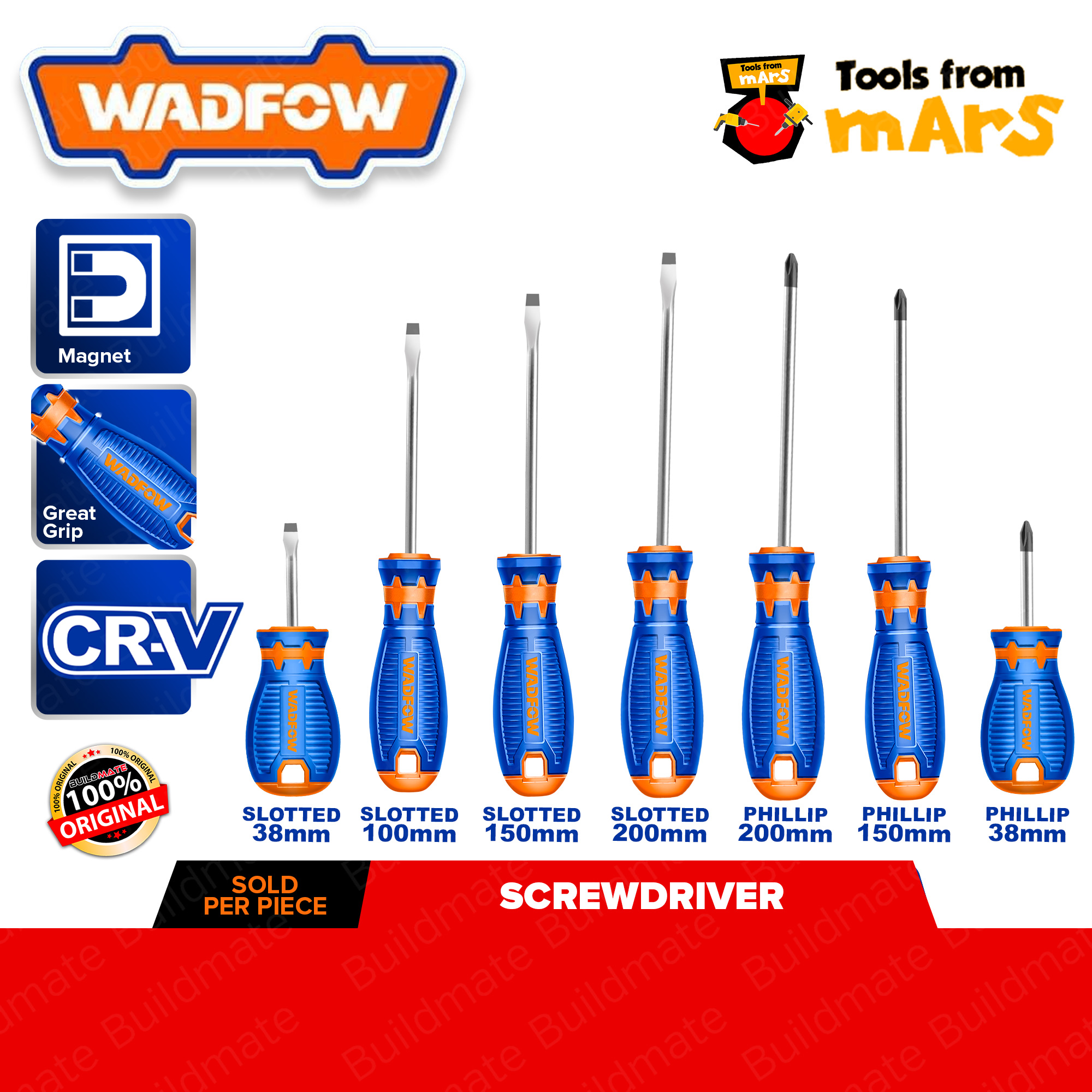 WADFOW Slotted & Phillips Screwdrivers Flathead Screw Driver 38mm 100mm
