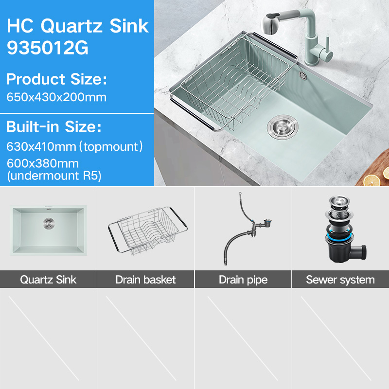 HIGOLD 28 Inch Kitchen Quartz Sink Narrow Sides Large Single Sink