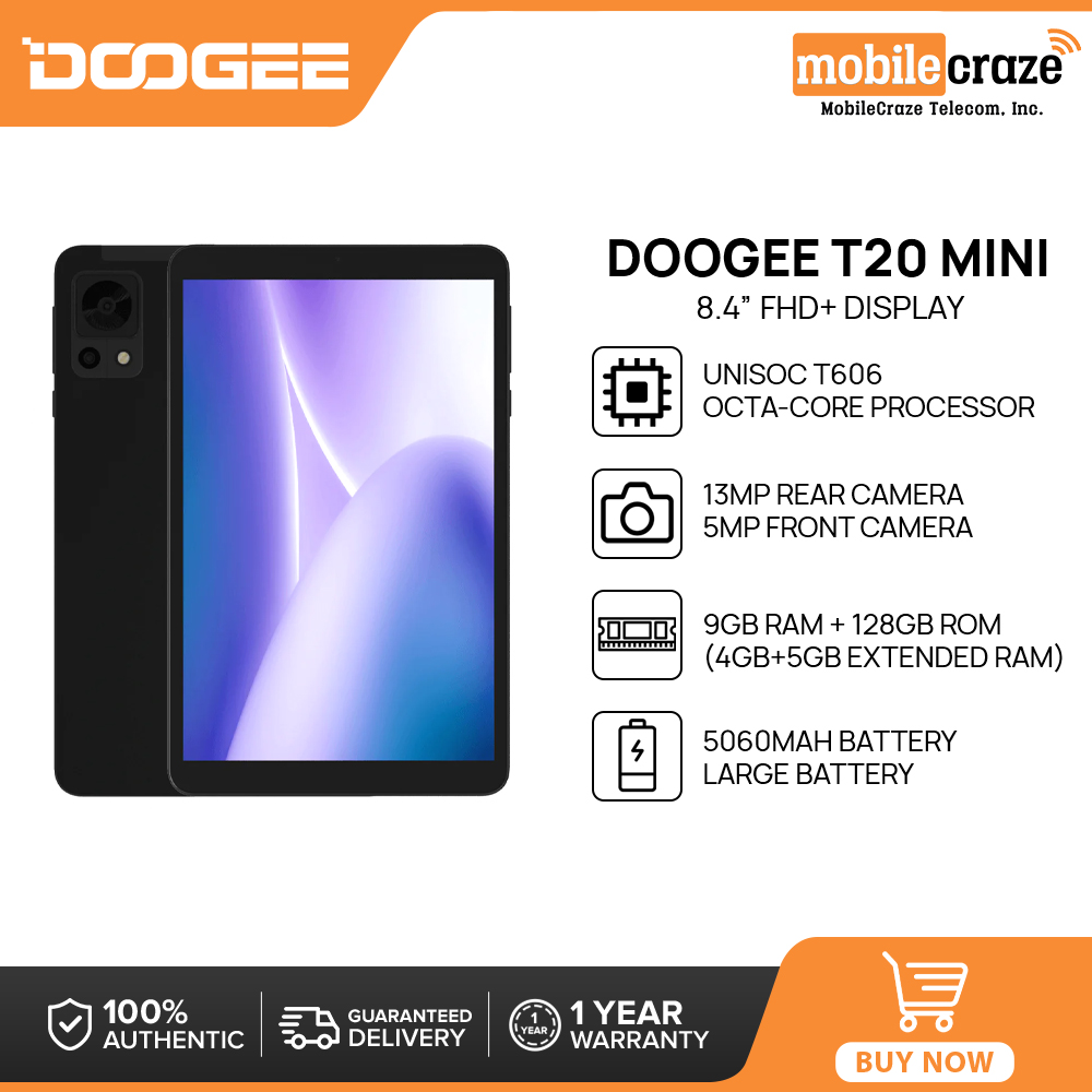 Doogee T20 Mini Tablet, 9GB RAM (4+5) + 128GB, Unisoc T606, 8.4” FHD+  Display, 13MP Rear Camera, 5060mAh Battery