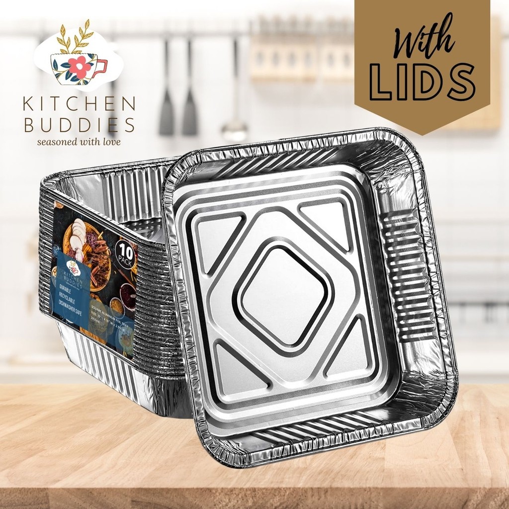 SUNNINE LIFE Square Aluminum Pans 8x8x2 Takeout/To Go Tray Containers