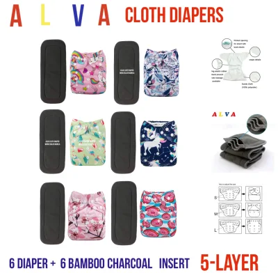 Alva 3.0 Washable Cloth Diapers 6 Sets Girl Prints will Ship Random GIRL Prints