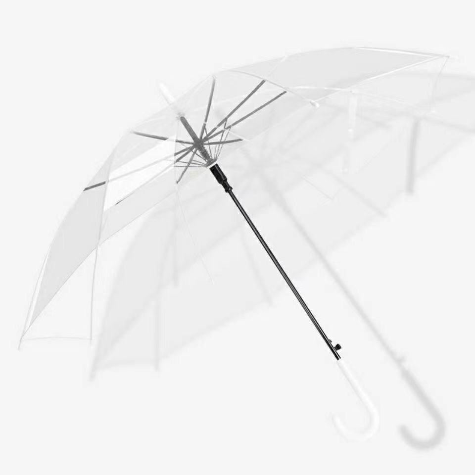 ZX HOMES Long handle transparent umbrella straight rod white student