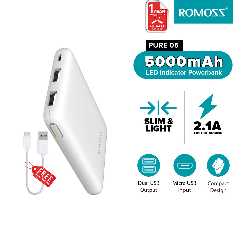 Romoss pure 05 5000 mah sạc dự phòng mini