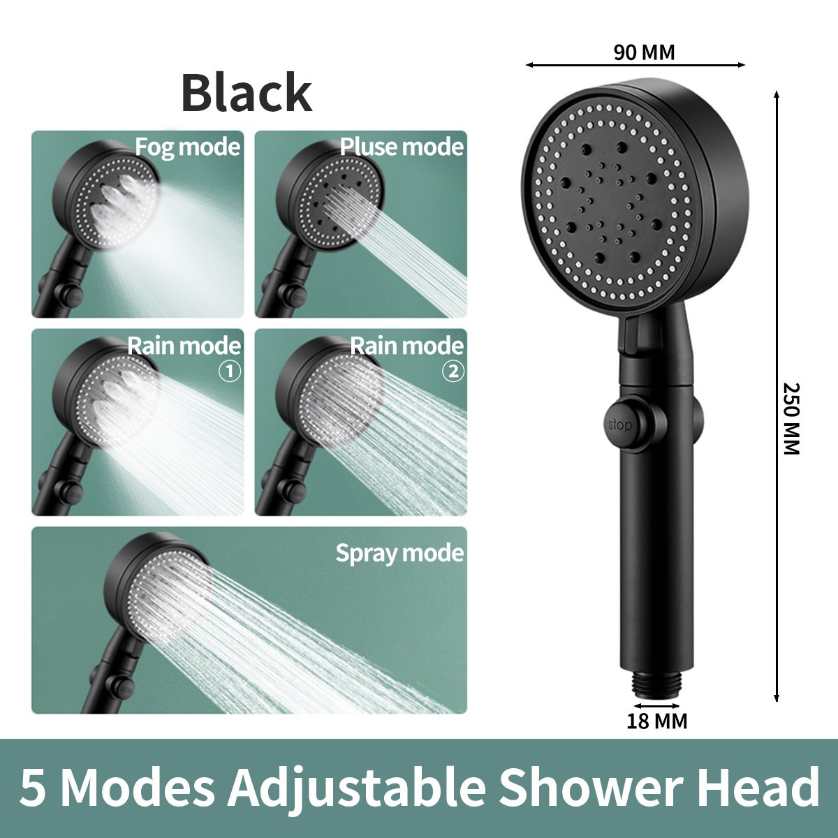 Shower Head ABS High Pressure Shower,Onebutton Water Stop Shower Head