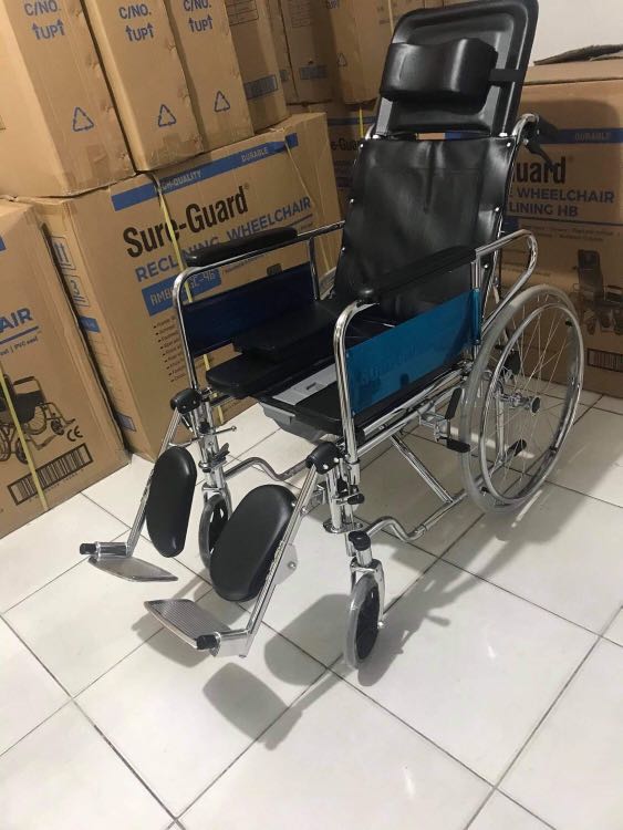 SUREGUARD RECLINING COMMODE WHEELCHAIR FOR ADULT (HEAVY DUTY DURABLE