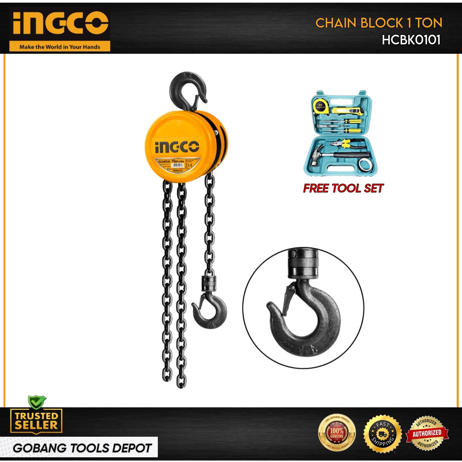 INGCO Chain Block 1Ton HCBK0101 With Free ToolSet Lazada PH