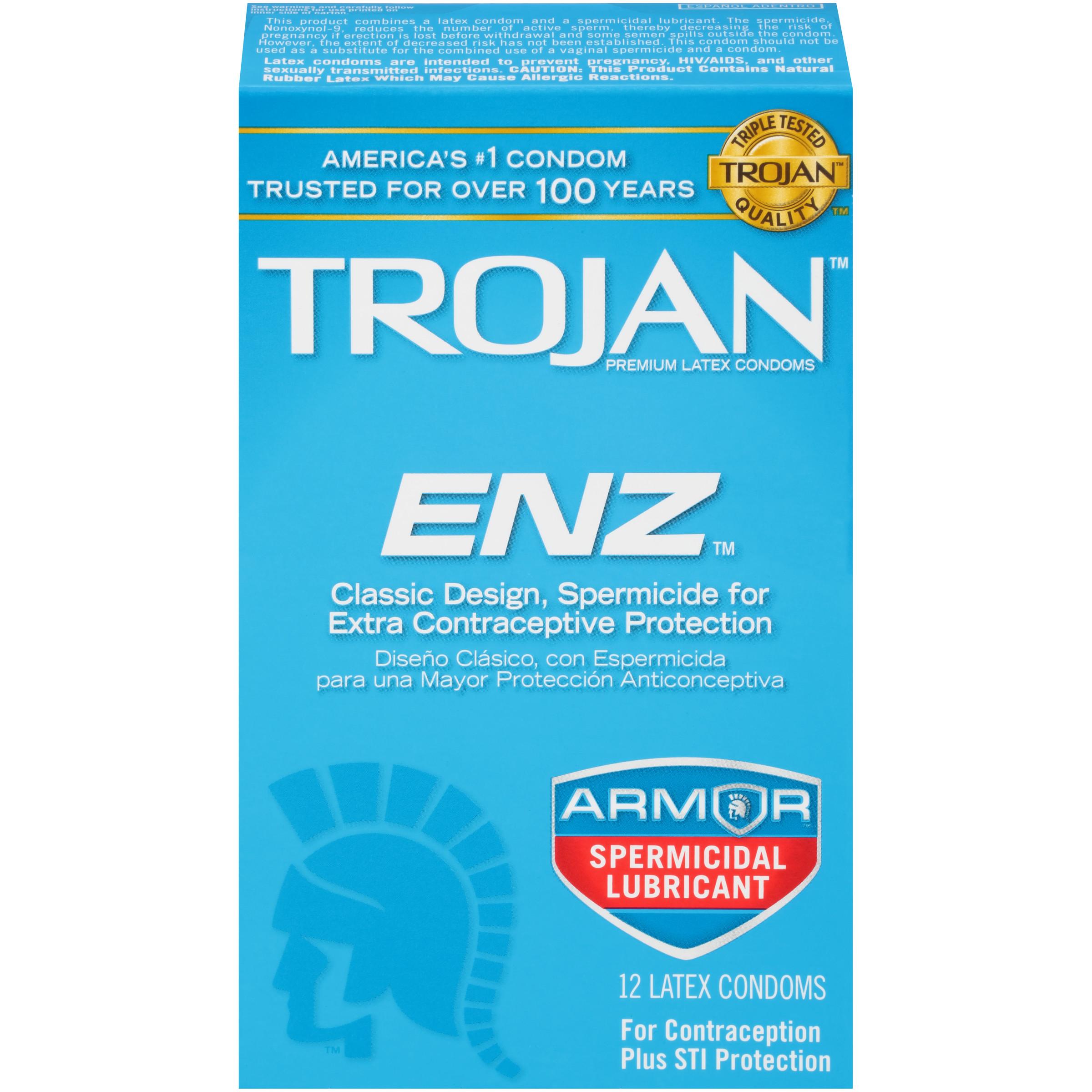 Trojan ENZ Spermicidal Condom Box of 12 Trojan ENZ Armor Spermicidal Lubric...