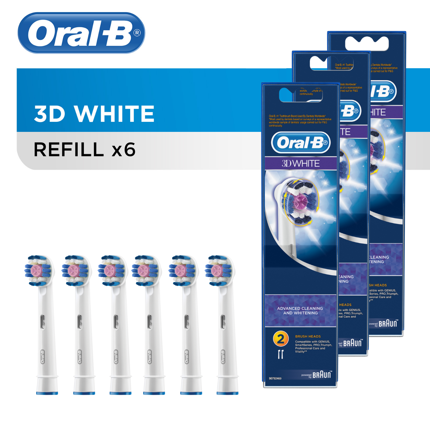 OralB Electric Toothbrush Refill Heads 3D White 6s Lazada PH