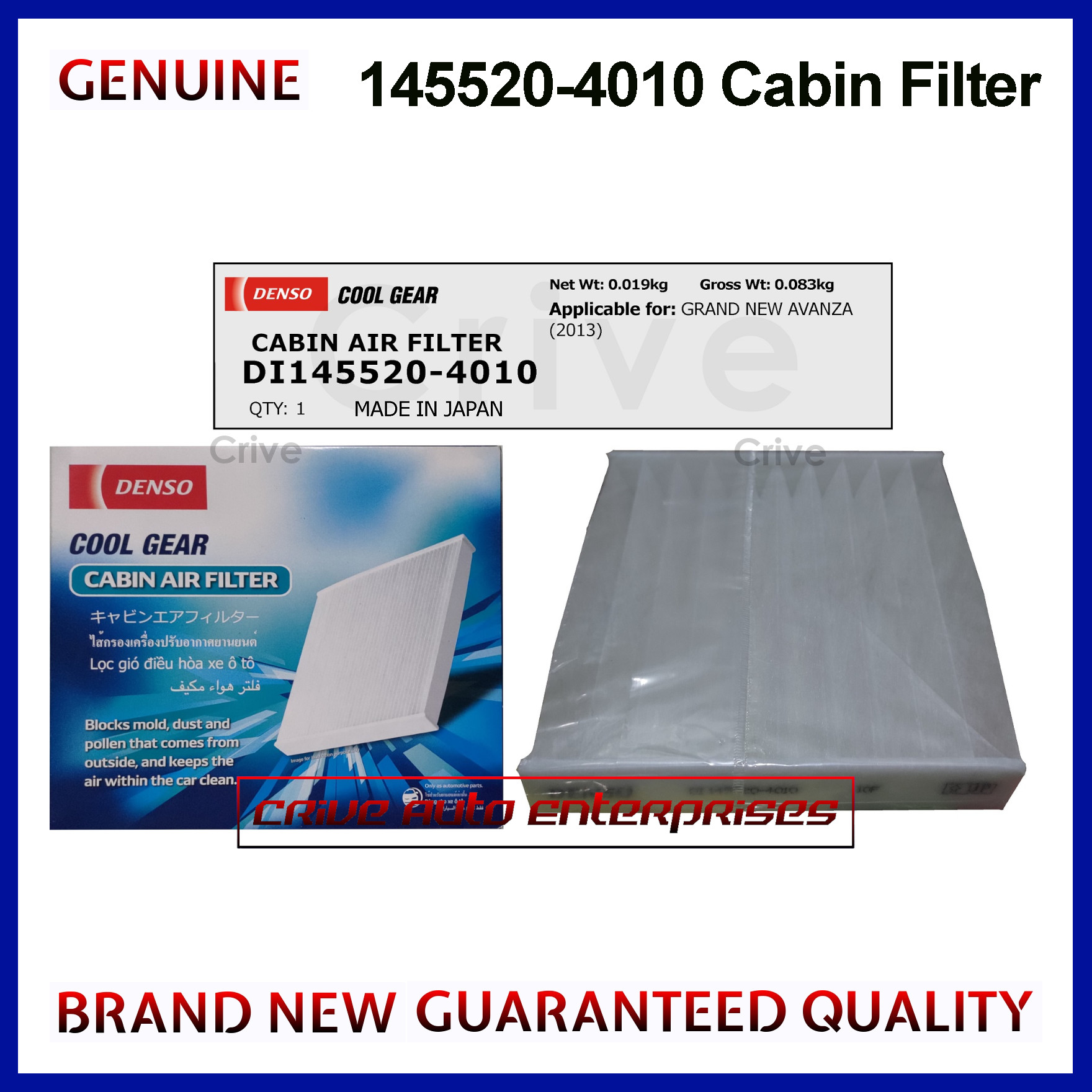 ORIGINAL Denso DI145520-4010 Cabin Air Filter Cool Gear for Grand