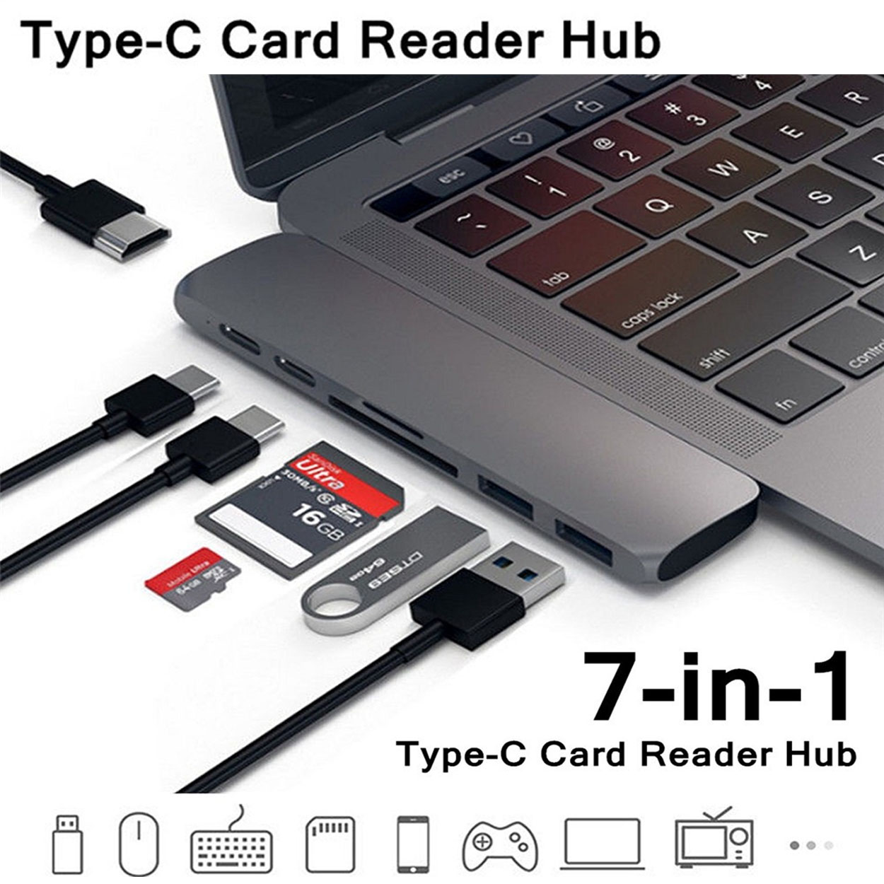 7 IN 1 TypeC HD 4K Card Reader USB Hub Multifunctional Hub USB3.0 Type C Hub Lazada PH