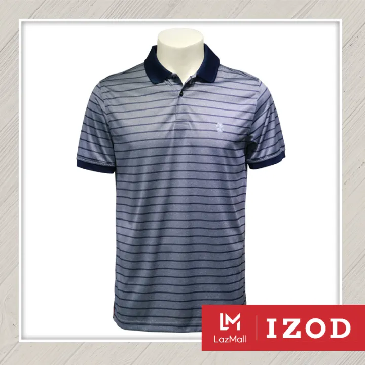 blue and white striped golf shirt