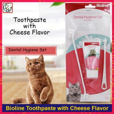 Bioline Toothpaste with Cheese Flavor 50g for Cats Dental Hygiene Set Complete Dental Care Toothpaste & Toothbrush Set
