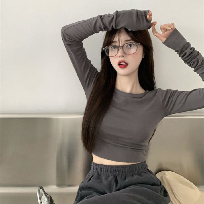 High-rise, Crop Top, Crop Top, Tight Skinny Bottoms, Long-sleeved Top