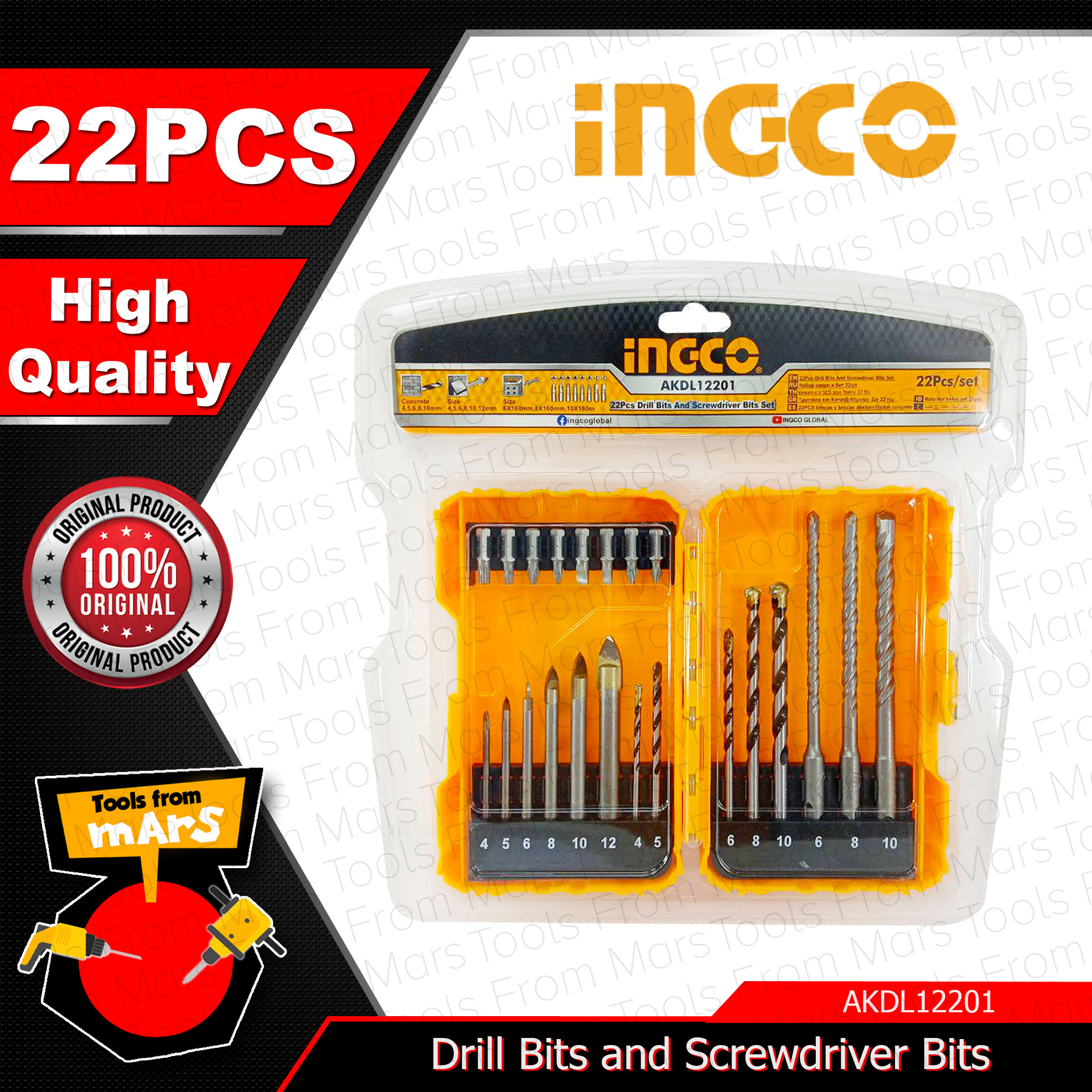 INGCO 22PCS Drill Bits and Screwdriver Bits SET AKDL12201 •TOOLS FROM