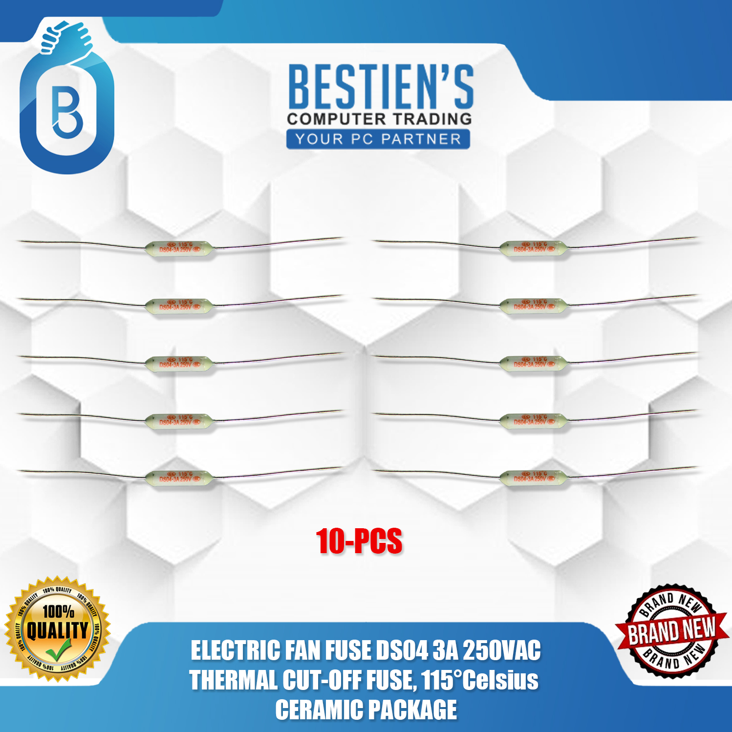 ELECTRIC FAN FUSE DS04 3A 250VAC, THERMAL CUTOFF FUSE, 115°Celsius