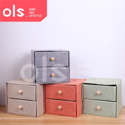 OLS Linen 2 Drawer Desk Organizer Foldable Storage Box