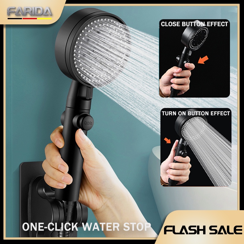 FARIDA Black 3 in 1 Portable Shower Set 5 Speed Boost Bathroom Shower Hose Set Shower Heater