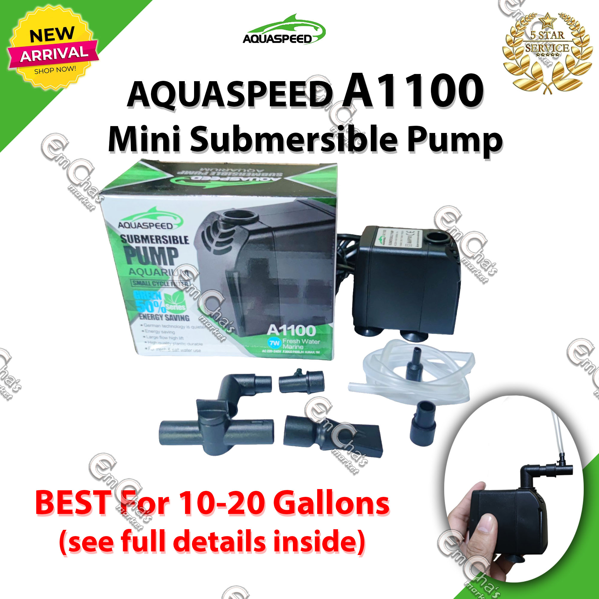 Aquaspeed A1100 Aquarium Water Pump for 10-20 Gallons (pwd)(pnd)(10gl ...