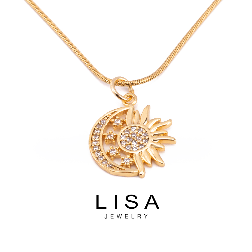lisa jewelry 18K Gold Necklace Golden Sun and Moon Pendant Necklace