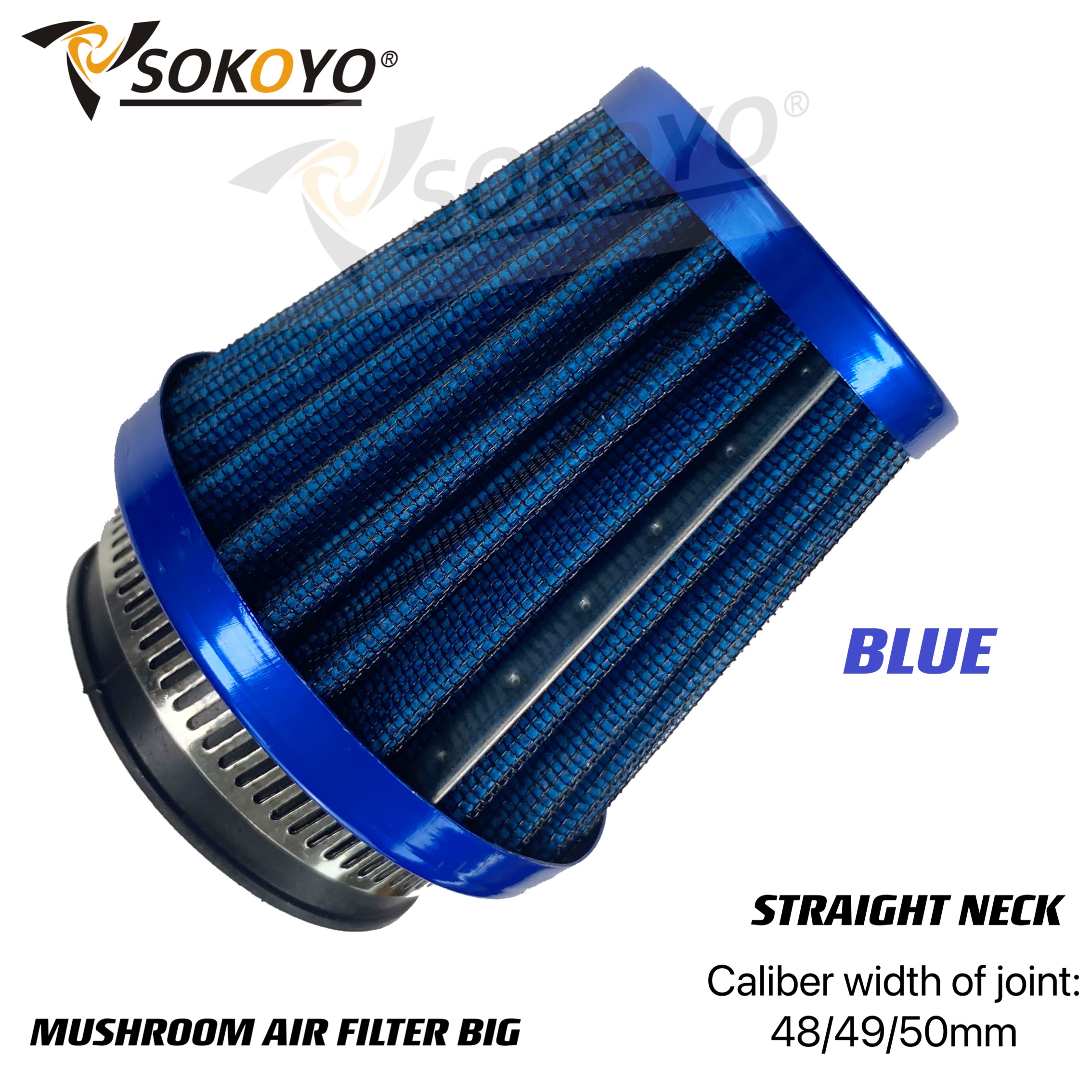 40mm Motorcycle Air Filter Blue Performance Mushroom Straight Neck & Cover Bike