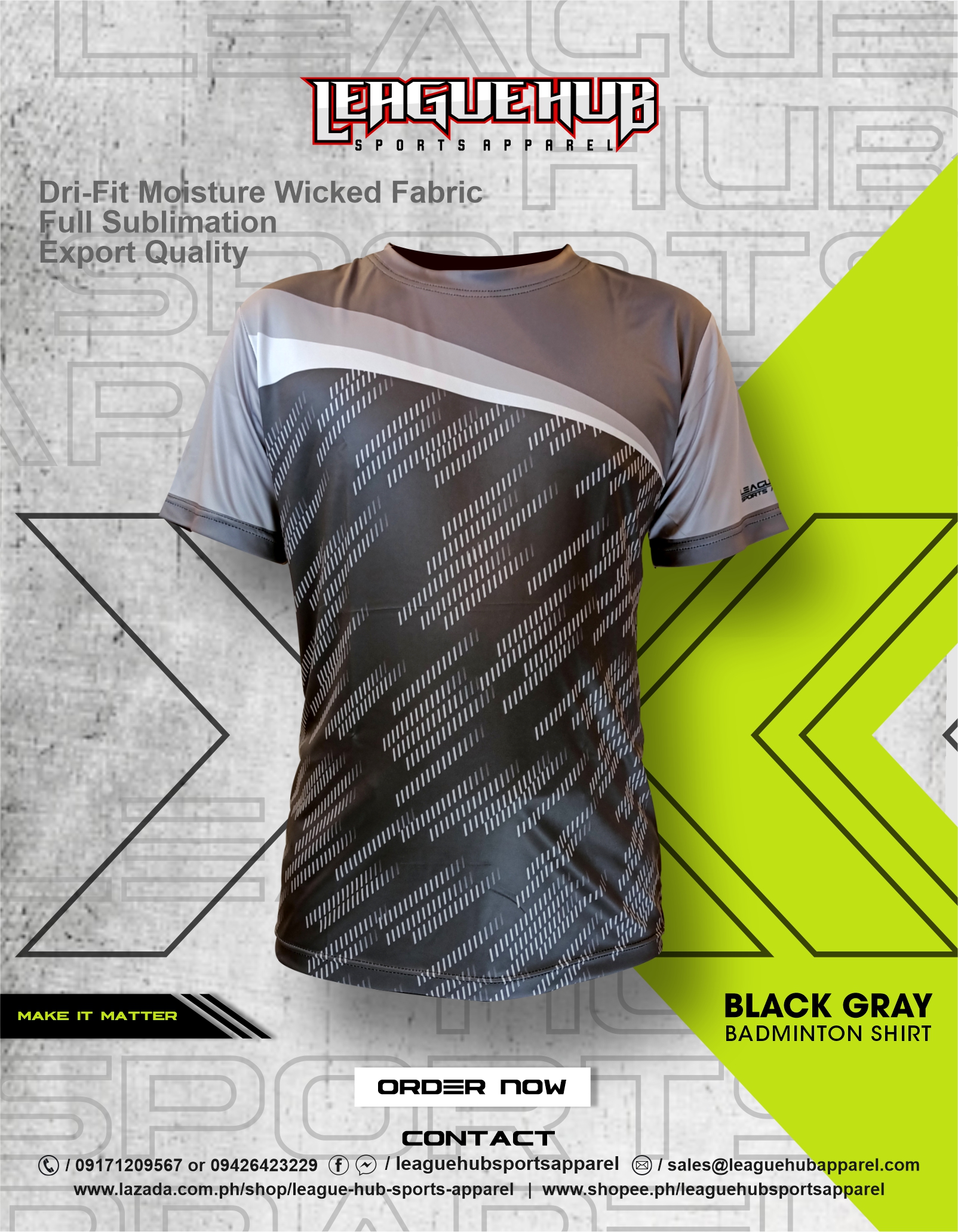 BLACK GRAY BADMINTON SHIRT Dri-Fit Badminton T-Shirt League Hub