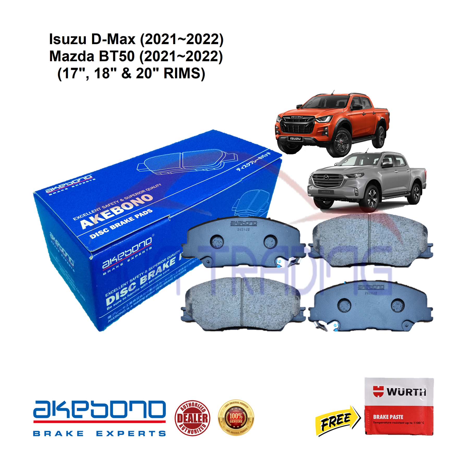 Genuine Akebono Front Brake Pads for Isuzu DMax (20212022), Mazda