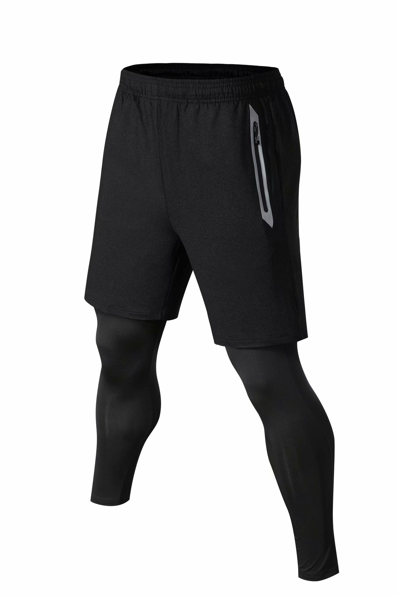 Men's 2 in 1 Sports Shorts Dry Fit Running Basketball Leggings Tights Pants  - Black - CY18NHIDCUI Size Medium