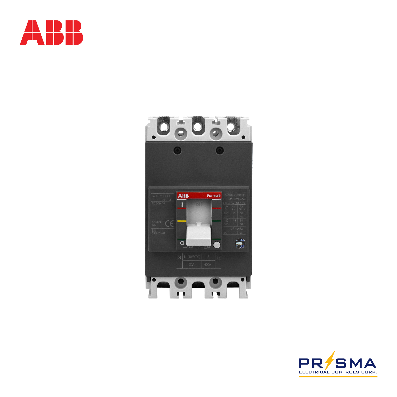 ABB SACE FORMULA Moulded Case Circuit Breaker A1A 125 TMF 20AT 3P
