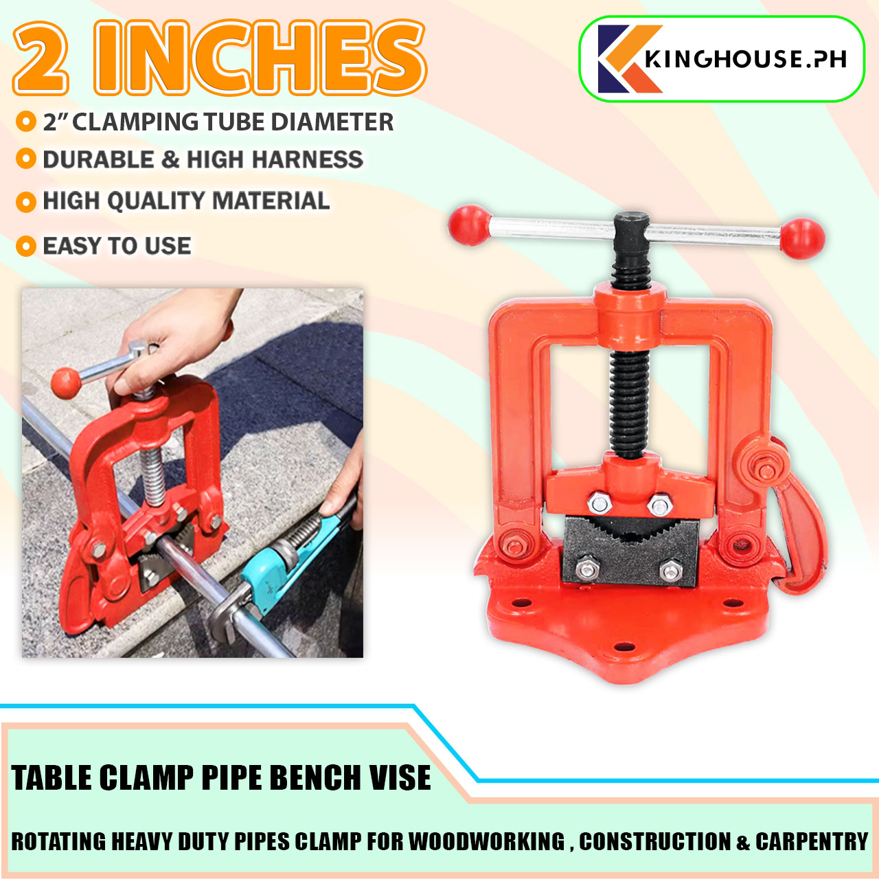 VKING 2 / 3 / 4 Inch Table Clamp Pipe Bench Vise Rotating Heavy Duty