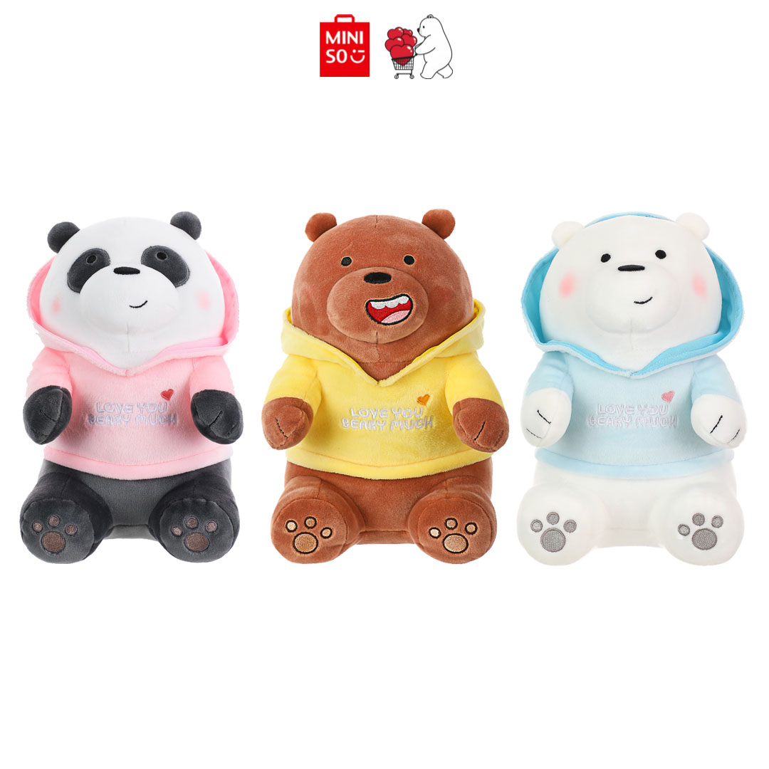 Miniso x We Bare Bears Lovely Sitting Plush Toy with Birthday Hat, Shirt  and Hoodie Stuffed Toy