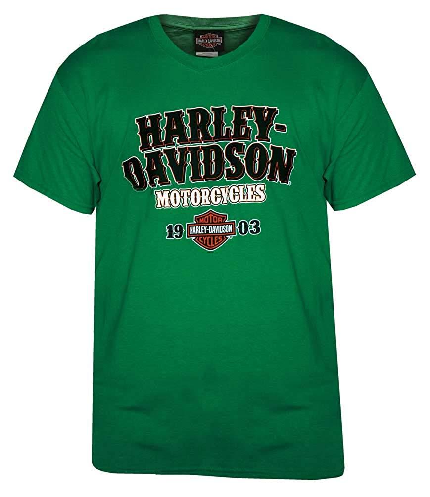 Harley Davidson Mens Lucky Bold H D Short Sleeve Crew Neck T Shirt Green Gildan Birthday T 