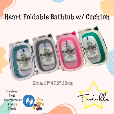 Twinkle Foldable Expandable Baby Toddler Bath Tub Heart With Cushion