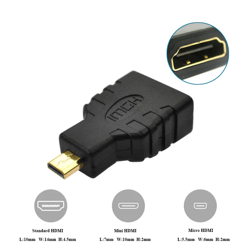 HDMI Micro Mini to HDMI Adapter Gold-Plated 1080P Male To Standard ...