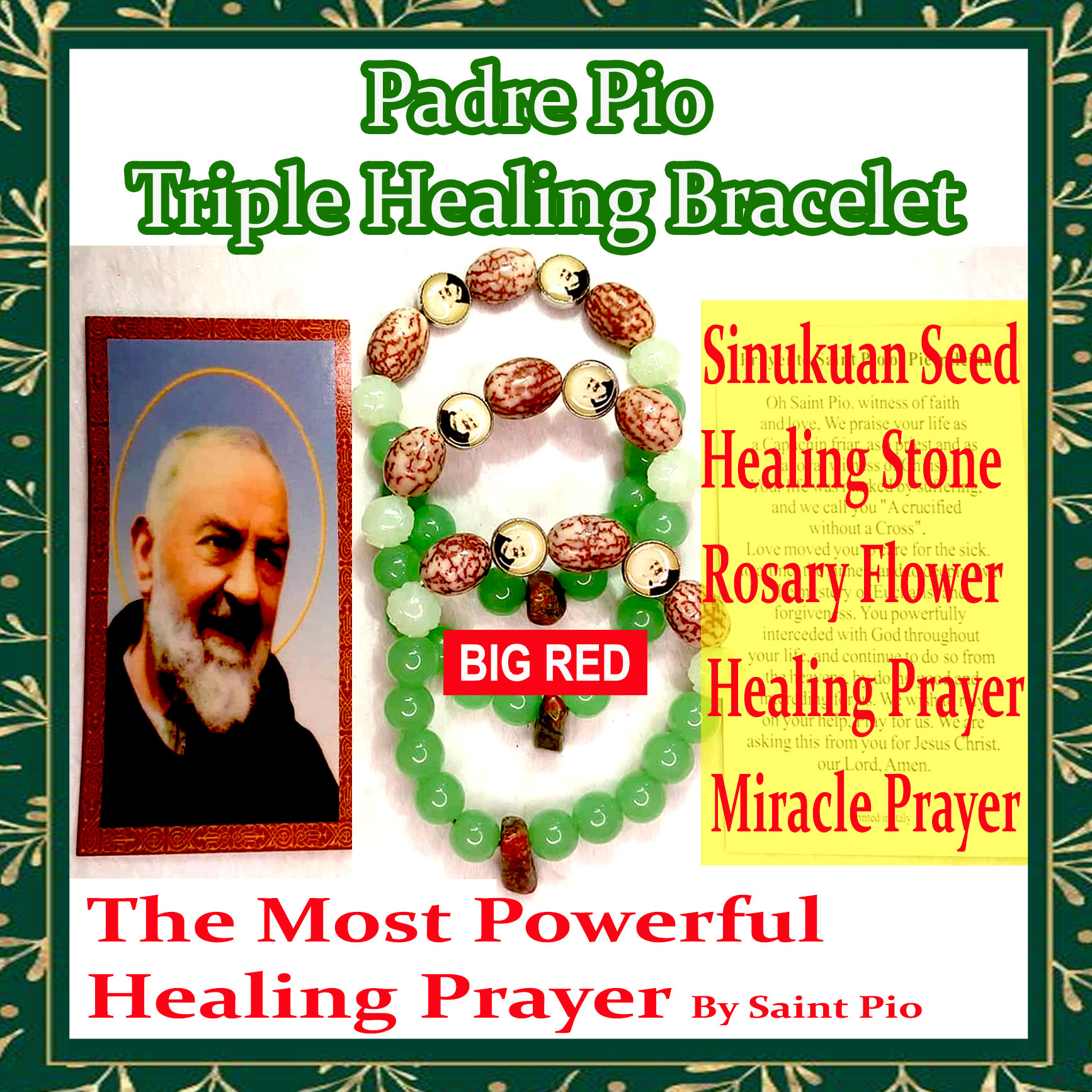 PADRE PIO TRIPLE MIRACLE HEALING BRACELET HEALING STONE BUTO NG