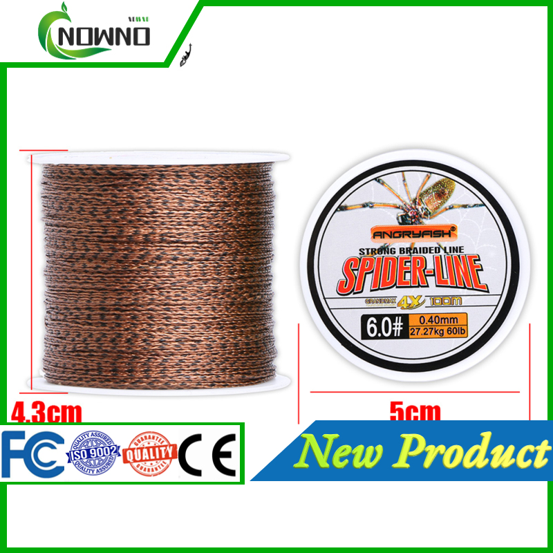 Spider-Line Series 100m PE Braided Fishing Line Camouflag 4 Strands 20-  220LB Multifilament Fishing Line