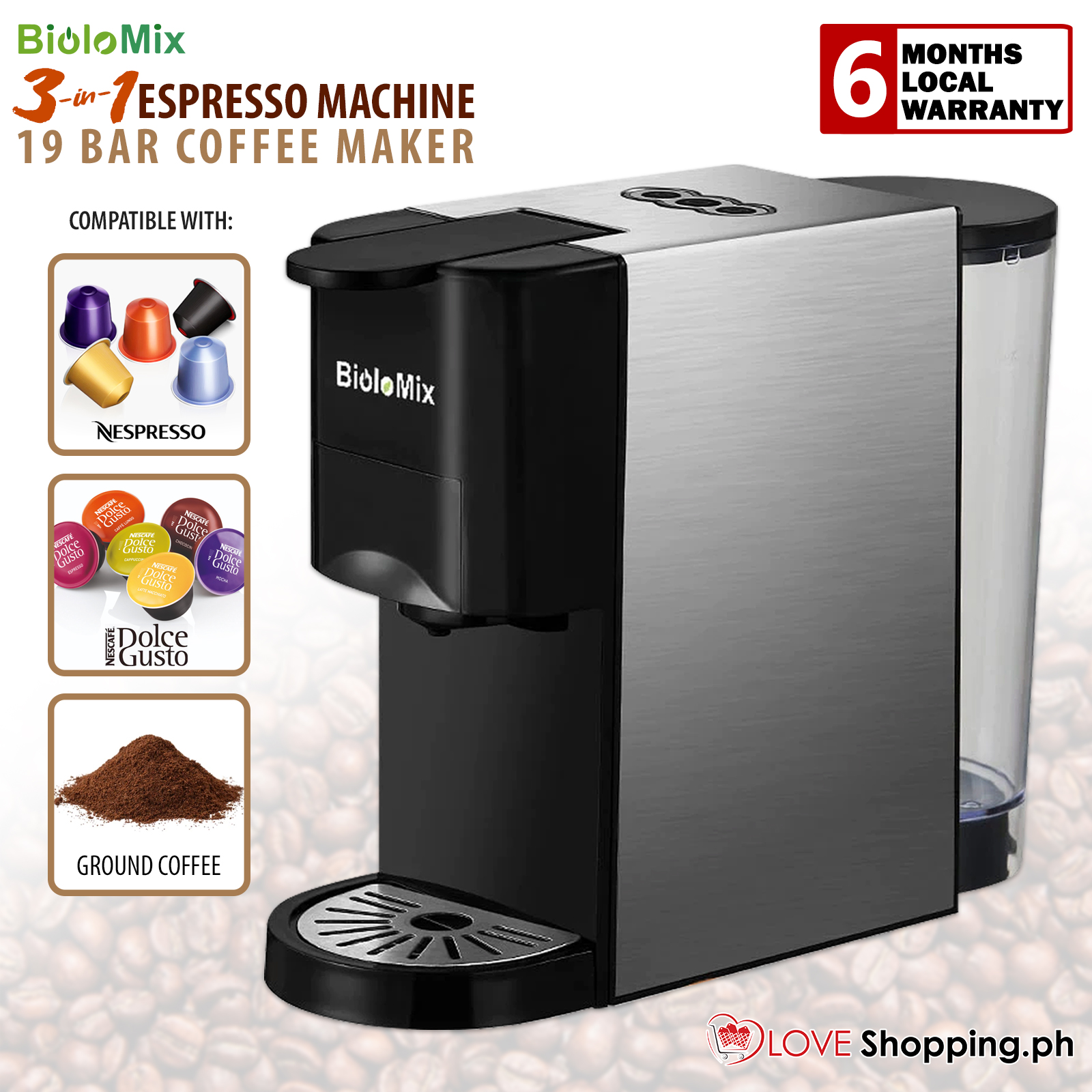 Biolomix 3 in 1 Espresso Coffee Machine 