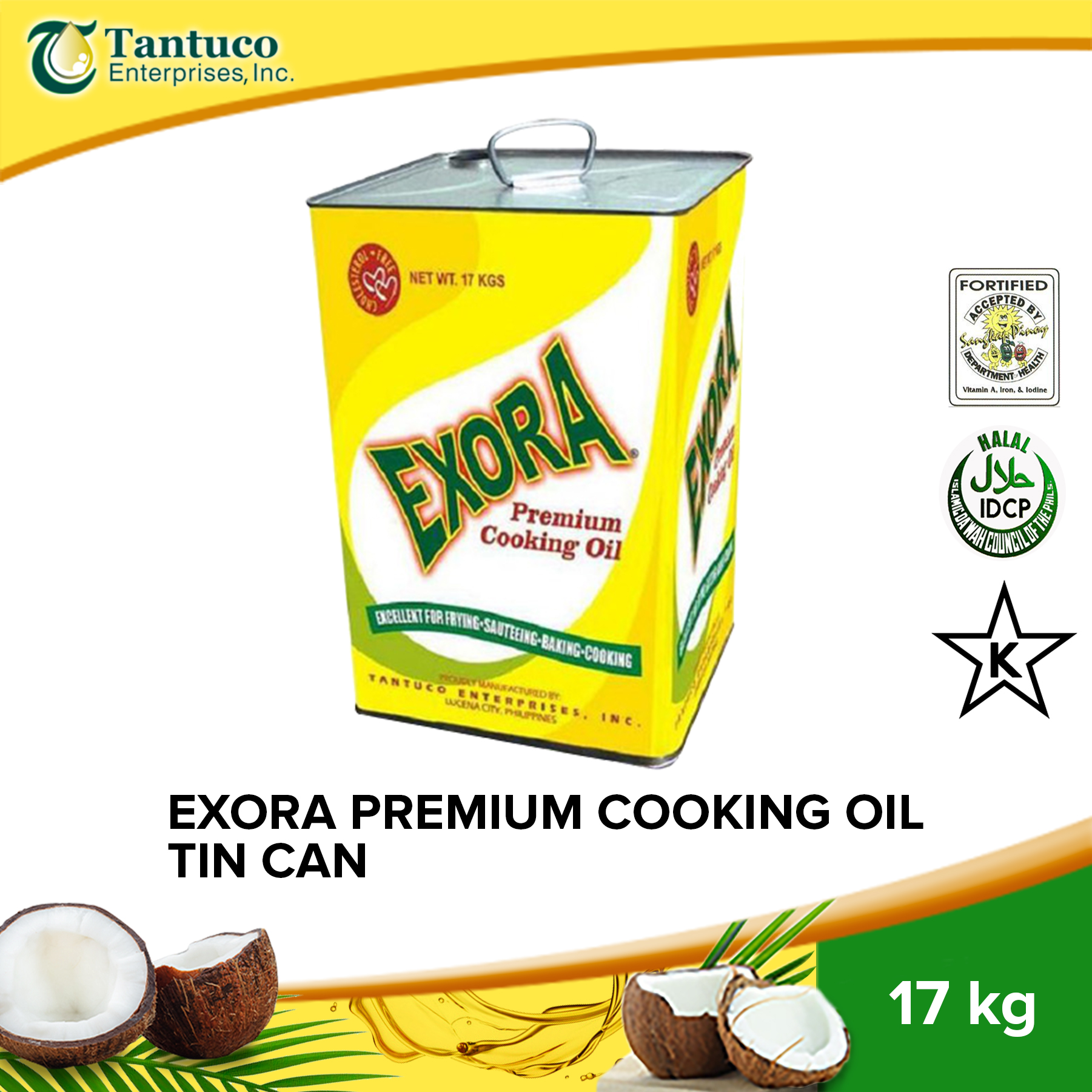 EXORA Premium Pure Coconut Cooking Oil 17kg Tin Can 100 Cholesterol