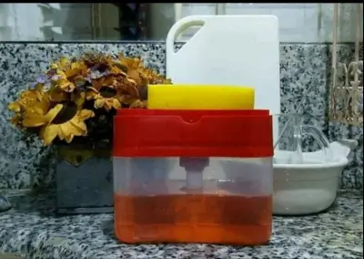 Soap Pump Dispenser and Sponge Holder, 2-in-1 countertop soap dispenser, soap pump dispenser with sponge for kitchen use