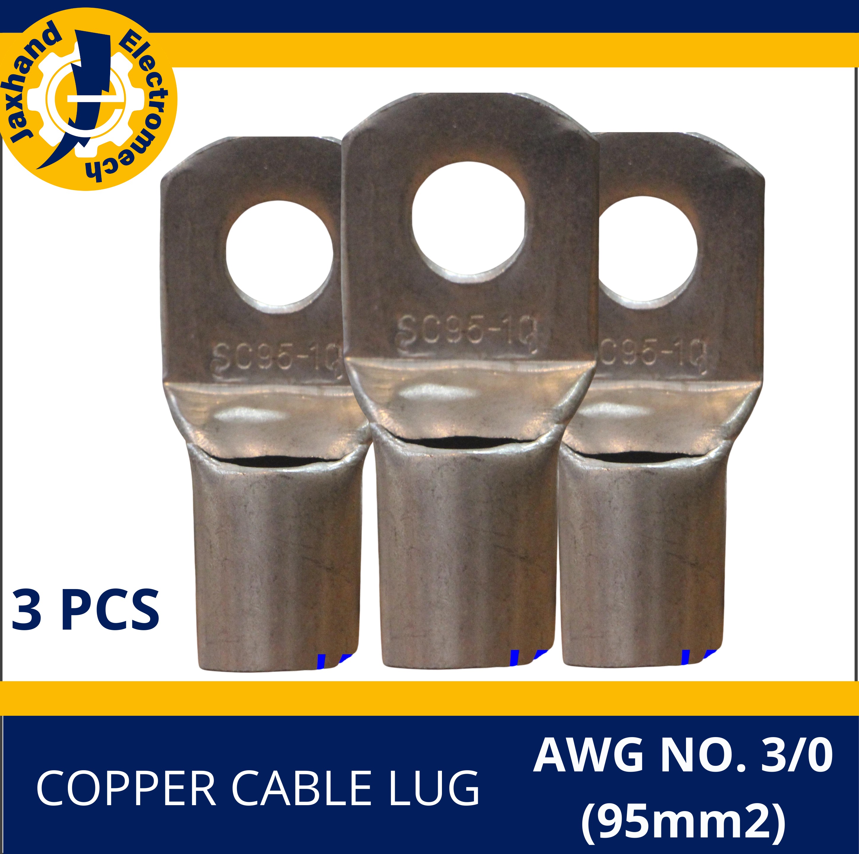 3 PCS. COPPER CABLE LUG AWG NO. 3/0 (95mm2) CRIMPING TERMINAL LUG FOR