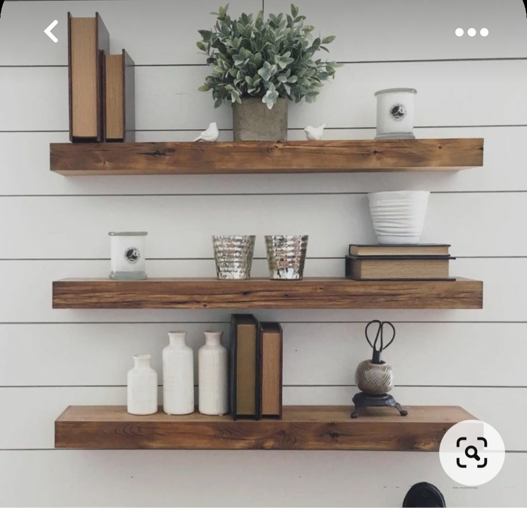 3 pcs solid floating wooden shelves with concealed metal support ready