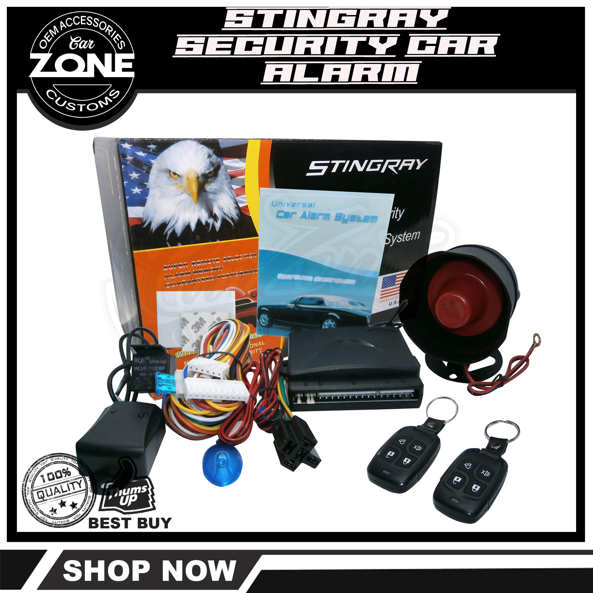 Stingray Universal Vehicle Security Car Alarm System with Remote