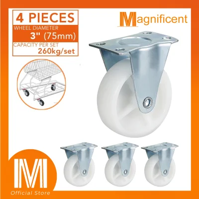 Fixed Rigid Type White Nylon Wheel Casters 3" for Industrial Automotive Medical Equipment (4 pcs)
